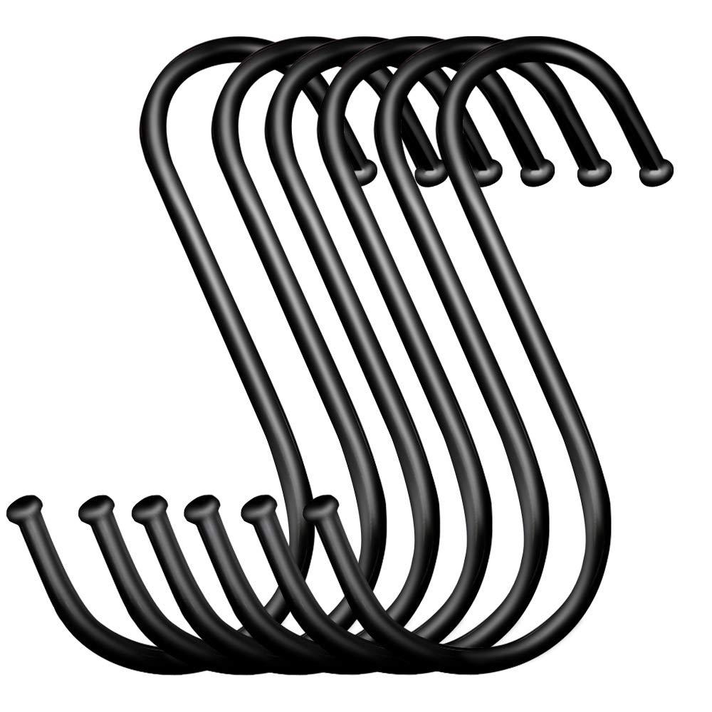 DINGEE Extra Large 4.7inch S Hooks Hanging Heavy Duty 6pack Black S Shaped Hanger Hooks for Closet,Jeans Plants Jewelry Kitchen Pot Pan Cups Towels Hats