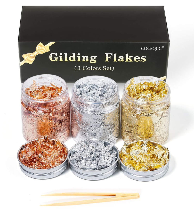 Gilding Flakes Gold Foil Flakes for Resin Gold Leaf Metallic for Painting Arts and Resin Crafts, Nail Art, 30g 30g Gold+silver+copper