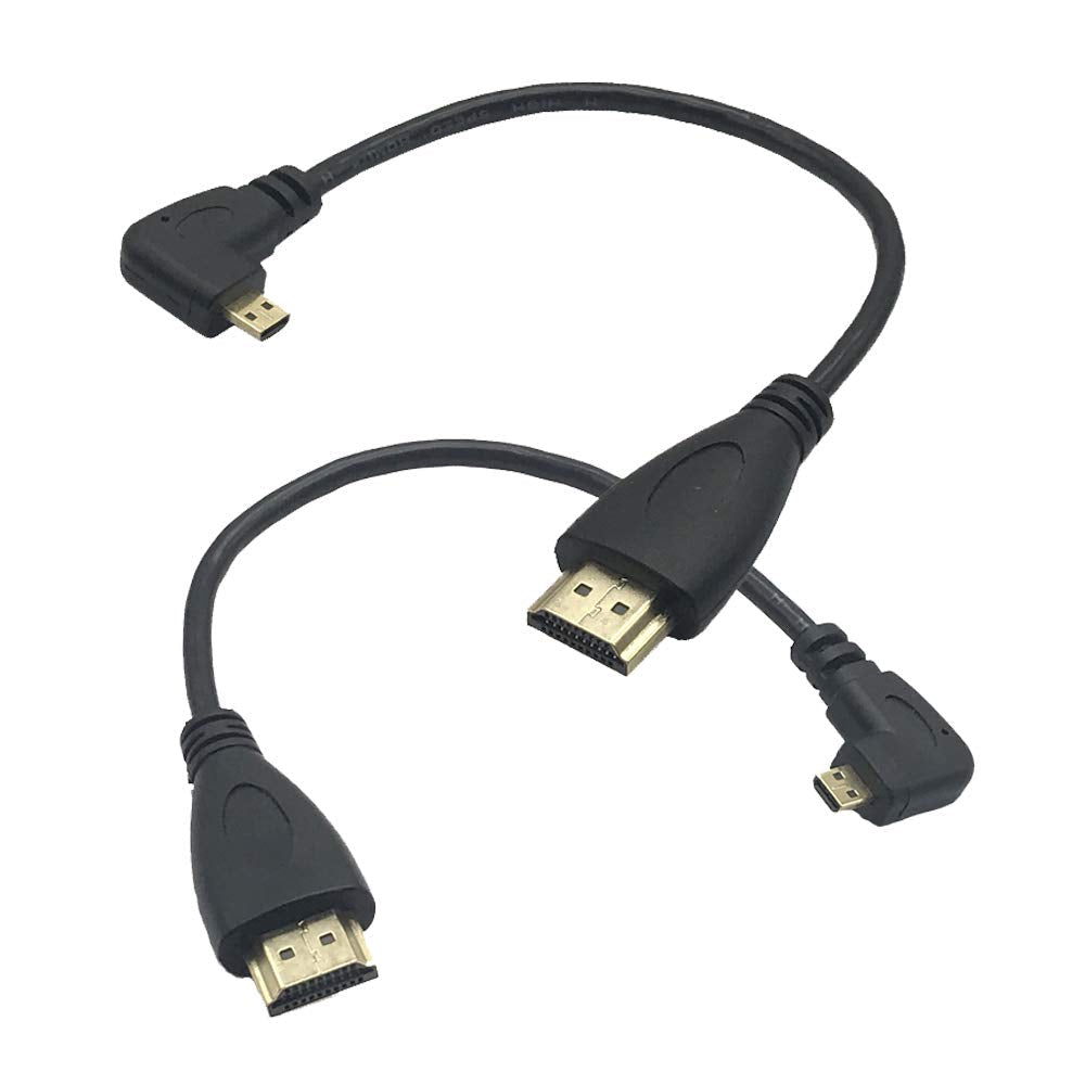 MMNNE 2Pack 8INCH 90 Degree Angle Micro HDMI Male to HDMI Male Cable Connector (Black Each of Left +Right Angled) Black Each of Left +Right Angled