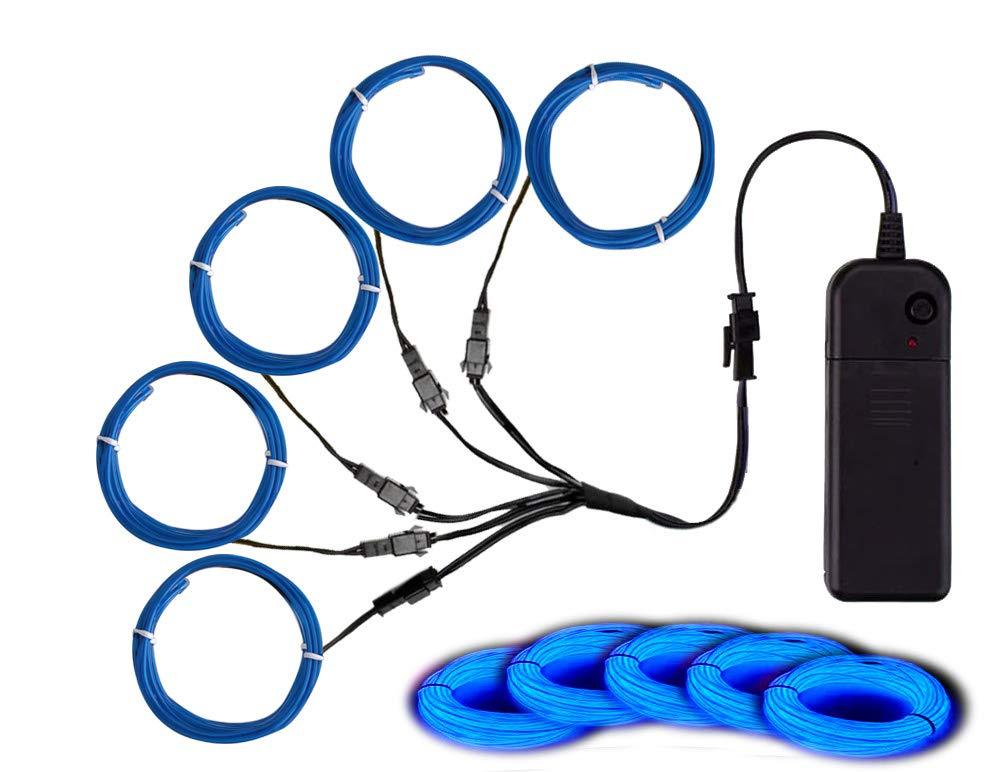 Blue EL Wire, MaxLax Noise Reduction Neon Lights Wire 5 in 1 Meter, Electroluminescent Wire for Halloween, Christmas Party, DIY Decoration Blue