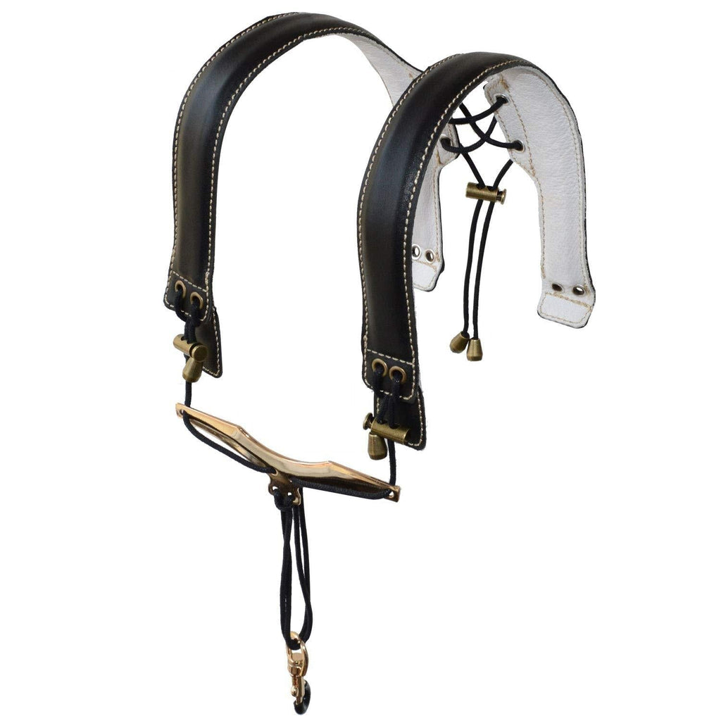 ADORENCE Lengthened Saxophone Shoulder Strap - Genuine Leather, 100% Handmade, No Stress on Neck Shoulder Strap for Sax Bass Tenor Alto Black