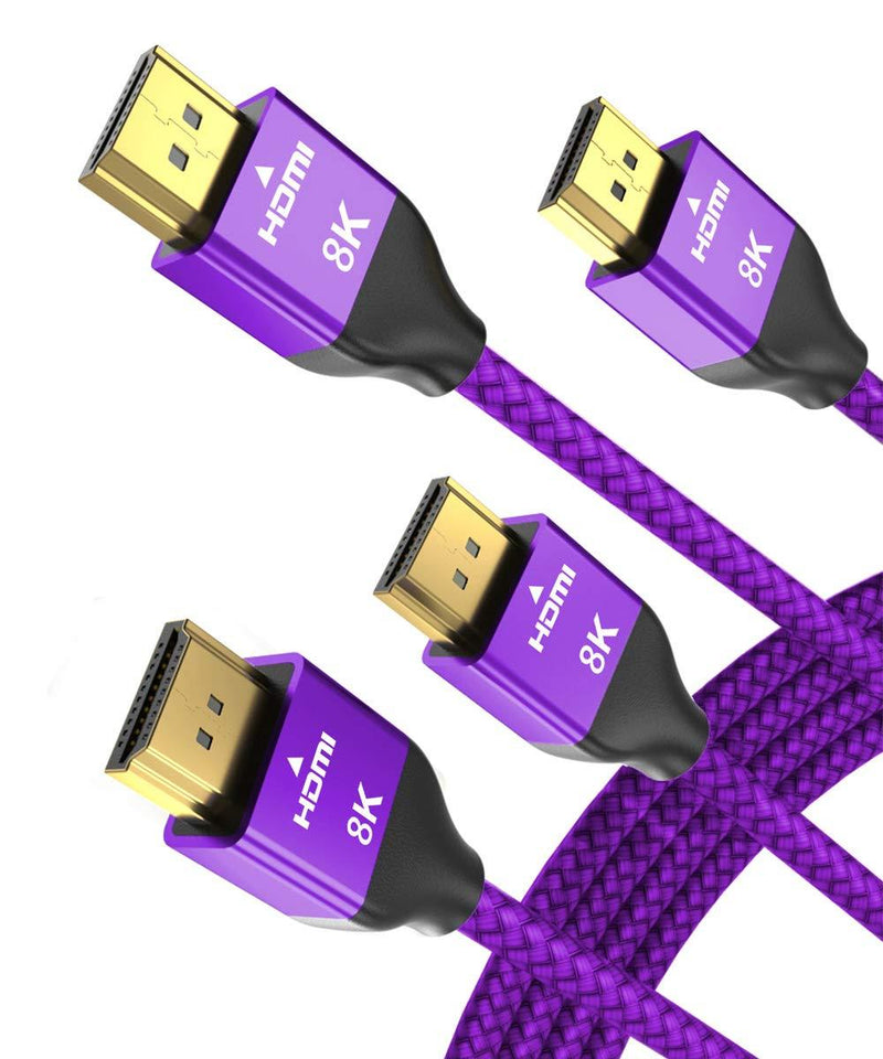 8K 60Hz HDMI Cable 10FT 2-Pack,Certified 48Gbps 7680P Ultra High Speed HDMI Cord for Apple TV,Roku,Samsung QLED,2.0 2.1,Sony Playstation,PS5,PS4,Xbox One Series X,eARC HDR HDCP 2.2 2.3,4K 120Hz 144Hz Purple