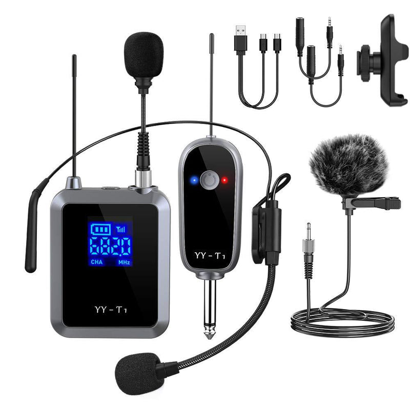 [AUSTRALIA] - UHF Wireless Microphone System, Lavalier Lapel Mic/Headset Mic/Stand Mic, with Rechargeable Bodypack Transmitter & Receiver for iPhone, DSLR Camera, PA Speaker, YouTube, Podcast, Vlog (165 ft Range) 