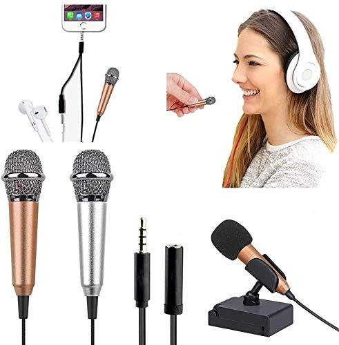 [AUSTRALIA] - [2PCS] Mini Microphone with omnidirectional Stereo Microphone, Mini Karaoke Microphone, Suitable for Laptop, iPhone, Android Phone (with Stand) (Silver + Rose Gold) Silver + rose gold 