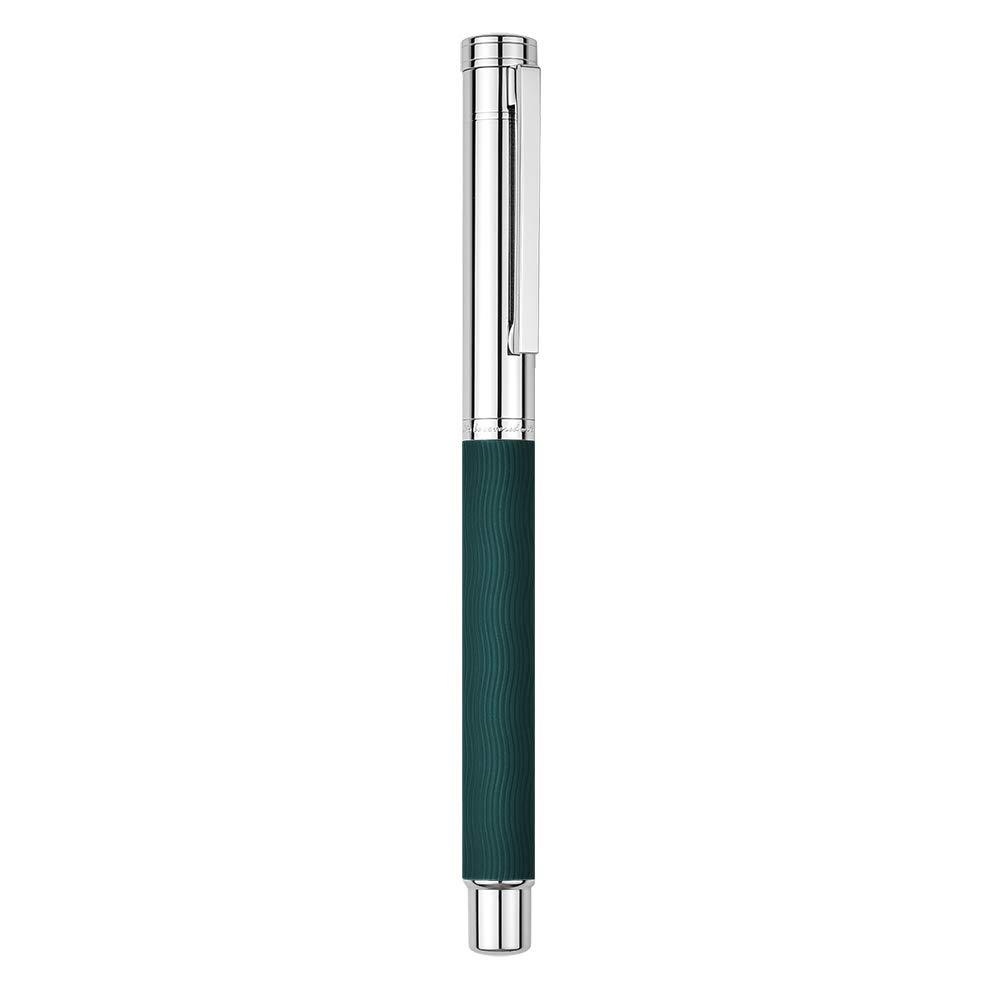Hongdian 1843 Navigator Fountain Pen Fine Nib Solid Metal, Green Ripple Pattern with Refillable Converter and Metal Pen Case Fine Point