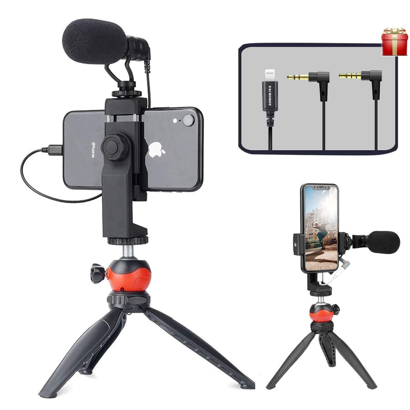 EACHSHOT Smartphone Vlogging Kit with Microphone,Tripod, Dongle Compatible iPhone 12 Mini Pro Max,11 Pro XS XR iOS Devices Android - Microphone for Video Recording Vlog Live Streaming YouTube TikTok