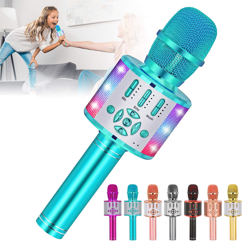 Amazmic Kids Karaoke Microphone Machine Toy Bluetooth Microphone Portable Wireless Karaoke Machine Handheld with LED Lights, Gift for Children Adults Birthday Party, Home KTV(Blue) Blue