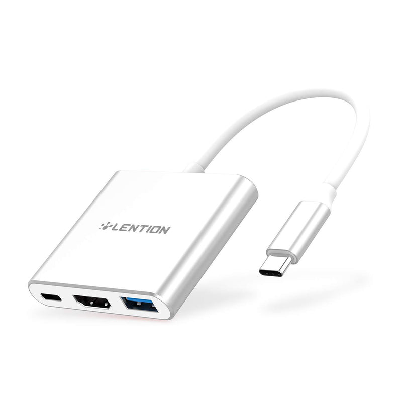 LENTION 3-in-1 USB C Hub with 100W Type C Power Delivery, USB 3.0 & 4K HDMI Adapter Compatible 2021-2016 MacBook Pro 13/15/16, New Mac Air/Surface, More, Stable Driver Certified (CB-C14, Silver)