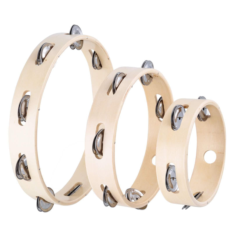 Eastrock Wood Tambourine Ring Metal Jingles Percussion Single Row Instrument Hand Tambourine for Church, KTV,Party (3pack) 3pack