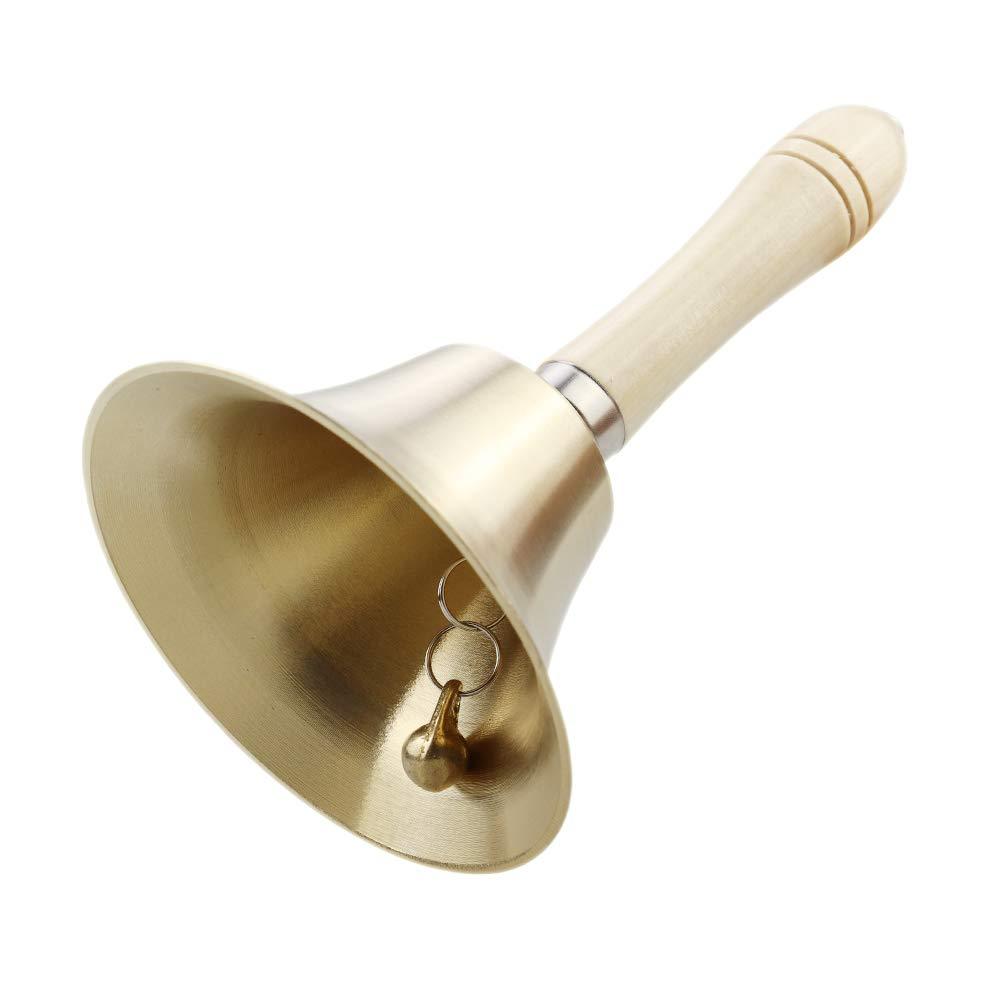 Sopcone Hand Bell Extra Loud Solid Brass Call Bell Handbells with Wooden Handle Multi-Purpose for School, Churchl, Hotel, Christmas and Wedding Service (8cm) 8cm
