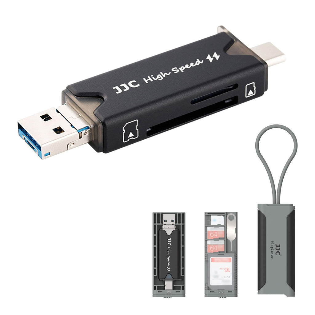 JJC USB 3.0 SD Micro SD Card Reader with Storage Case, USB C USB A Plus OTG for SD SDHC SDXC Micro SD Micro SDHC Micro SDXC TF Memory, Compatible with Computer, Laptop, OTG Enable Phone and Tablet USB 3.0 Reader with Storage Case