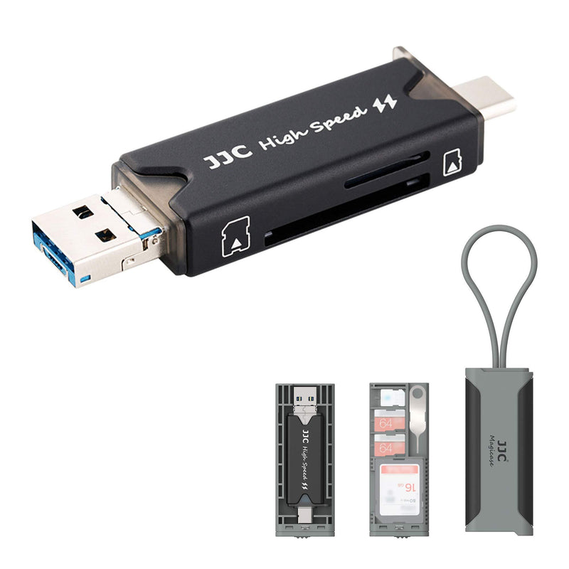 JJC USB 3.0 SD Micro SD Card Reader with Storage Case, USB C USB A Plus OTG for SD SDHC SDXC Micro SD Micro SDHC Micro SDXC TF Memory, Compatible with Computer, Laptop, OTG Enable Phone and Tablet USB 3.0 Reader with Storage Case