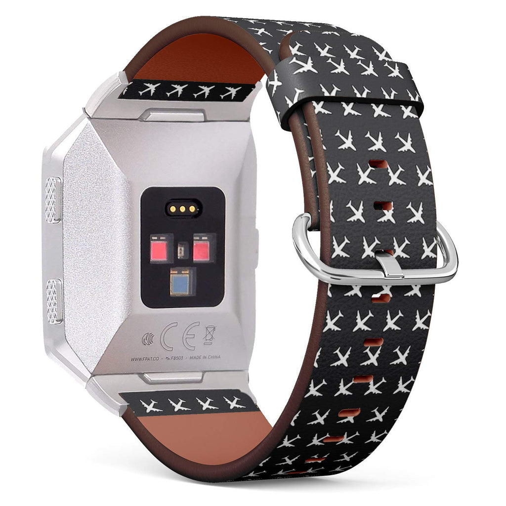 Compatible with Fitbit Ionic - Replacement Leather Wristband Watch Band Strap Bracelet for Men and Women - Airplane Commercial Aviation Sign