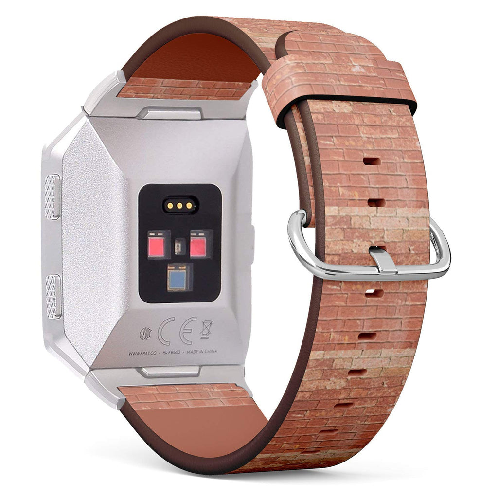 Compatible with Fitbit Ionic - Replacement Leather Wristband Watch Band Strap Bracelet for Men and Women - Close Red Brick Old Wall