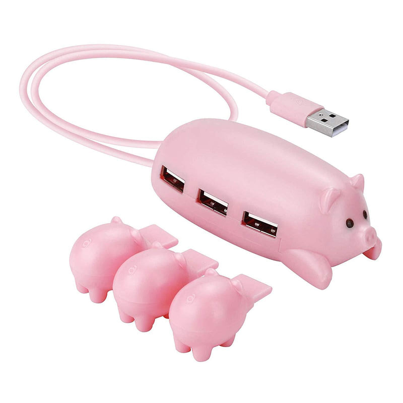 Cute USB Hub, JoyReken Pink Mom Pig USB Hub with 3 Piglet Decoration Lids, Great Gifts for Pig Lovers Cute Pig Stuff Pig Decorations Animal Hub Pink Computer Accessories