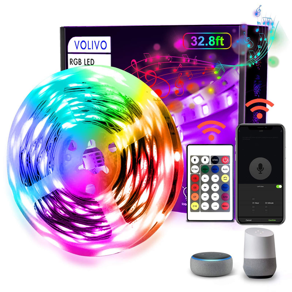 VOLIVO WiFi Smart Led Strip Lights, 32.8ft RGB Led Light Strips Works with Alexa and Google Assistant, Music Sync Color Changing Led Lights for Bedroom, Kitchen, Party, TV