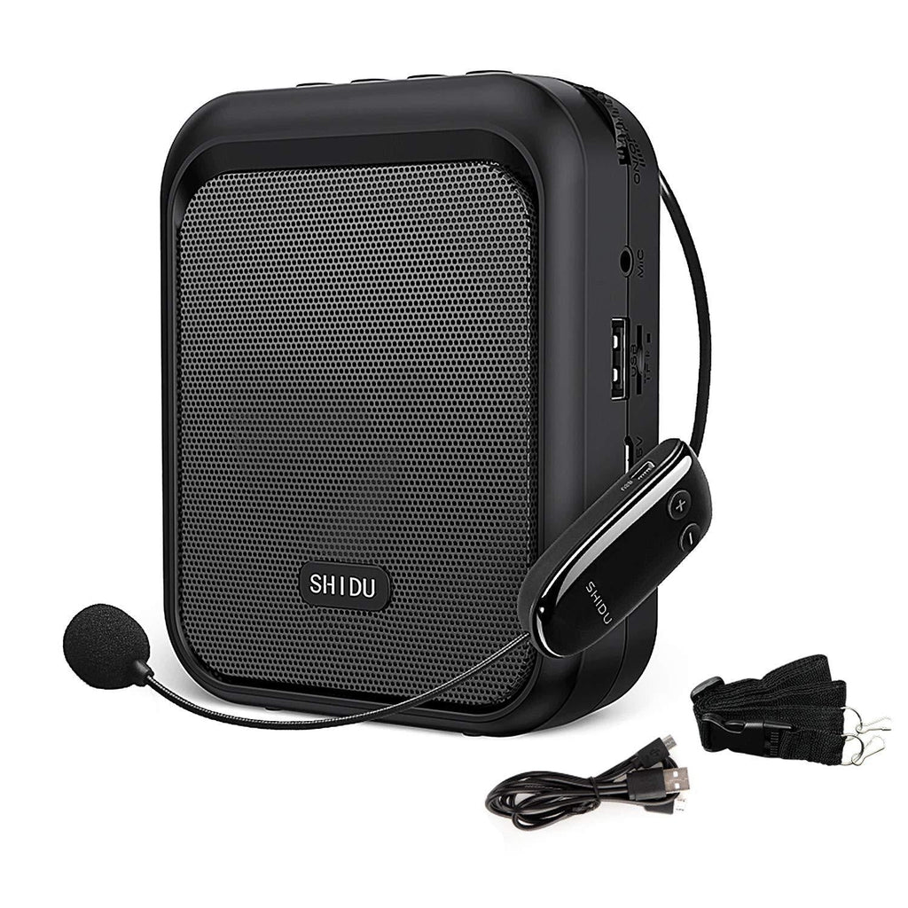 SHIDU Mini Voice Amplifier Portable Bluetooth Speaker with UHF Wireless Microphone Headset 10W 1800mAh PA system Supports MP3 Format Audio for Teachers, Taxi Drivers, Coaches, Training, Tour Guide