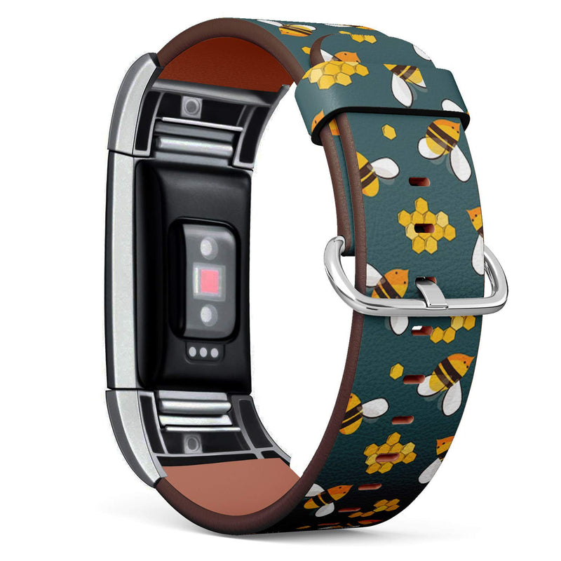 Compatible with Fitbit Charge 2 - Replacement Leather Wristband Watch Band Strap Bracelet for Men and Women - Cute Flying Bees