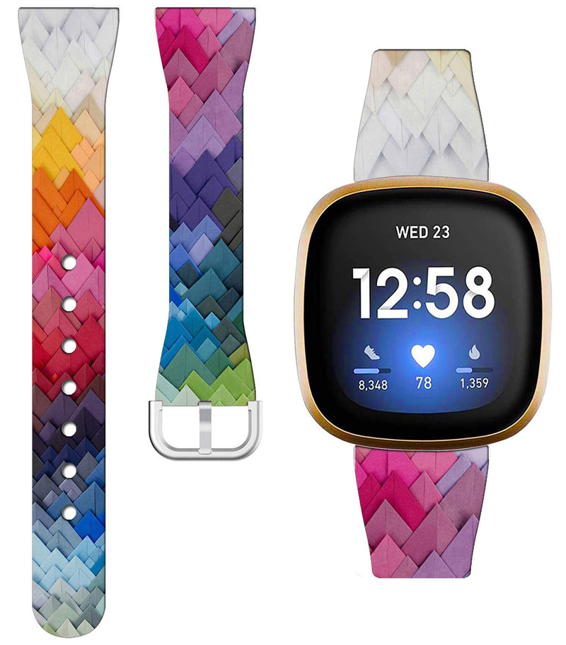 Versa 3 Bands Silicone for Women - ENDIY Aesthetic Decorative Designer Personalized Patterned Colorful Strap Compatible with Fitbit Sense/Versa 3 Small Fashion Printed Art Candy Color Design