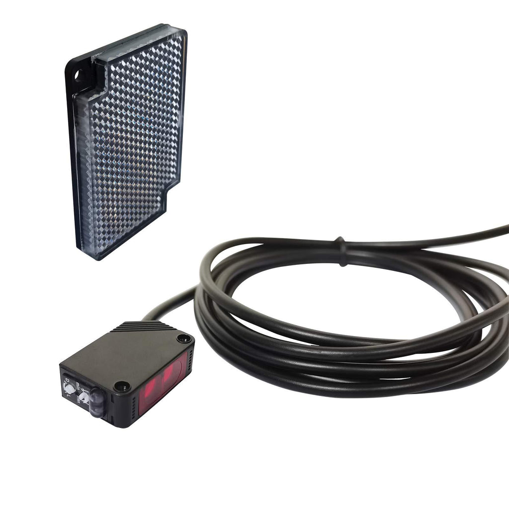 IKSACE E3Z-R61 Photoelectric Beam Sensor Indoor Wall Mounted NPN (NO Or NC Switchable) Retroreflective photoelectric Sensor Proximity Switch with 2M Cable,Reflector Panel,0-3M Induction Adjustable 1 pieces