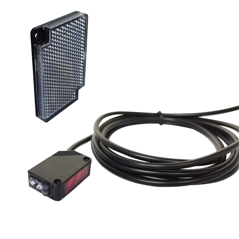IKSACE E3Z-R61 Photoelectric Beam Sensor Indoor Wall Mounted NPN (NO Or NC Switchable) Retroreflective photoelectric Sensor Proximity Switch with 2M Cable,Reflector Panel,0-3M Induction Adjustable 1 pieces