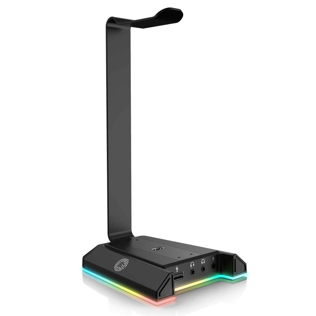 EKSA Gaming Headphone Headset Stand, Aluminum RGB Headset Headphone Stand Holder with USB Charger 7.1 Surround Sound and 3.5mm Port Fit for Gamers Gifts Desk Gaming Accessories