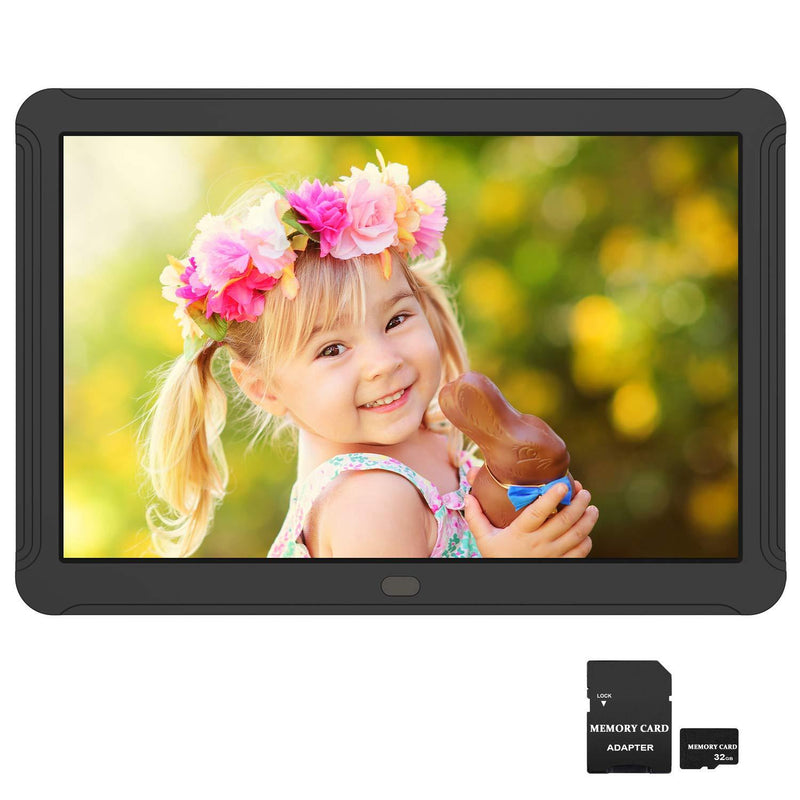 Atatat 8 inch Digital Photo Frame with 32GB SD Card, Digital Picture Frame with 19201080 Resolution, IPS Screen, 1080P Video, Music, Photo, Auto Rotate, Slide Show, Remote Control, Calendar, Time Black 8 inch+SD Card