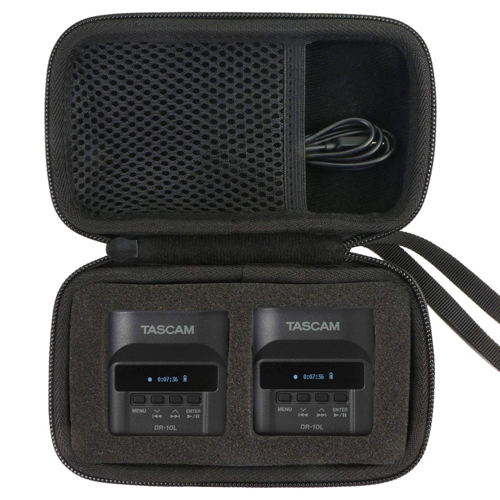 co2crea Hard Carrying Case replacement for Tascam DR-10L DR-10LW Portable Digital Audio Recorder Lavalier Microphone (Black Case) Black Case