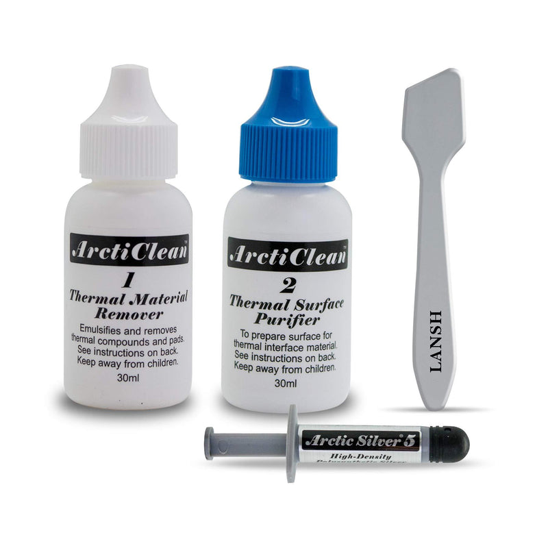ArctiClean Kit 1 & 2 Thermal Paste Compound Remover + Arctic Silver 5 Thermal Compound Paste 3.5g + Lansh Tool