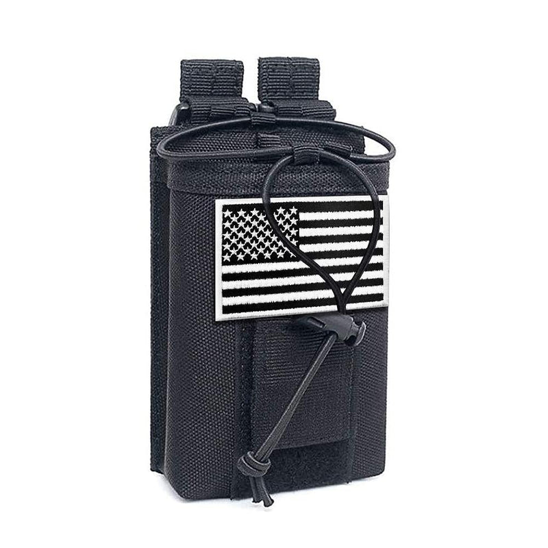 Tactical Radio Holder Molle Radio Pouch Case Heavy Duty Radios Holster Bag  for Two Ways Walkie Talkies Adjustable Storage with Pack Patch  (Black-White Flag)