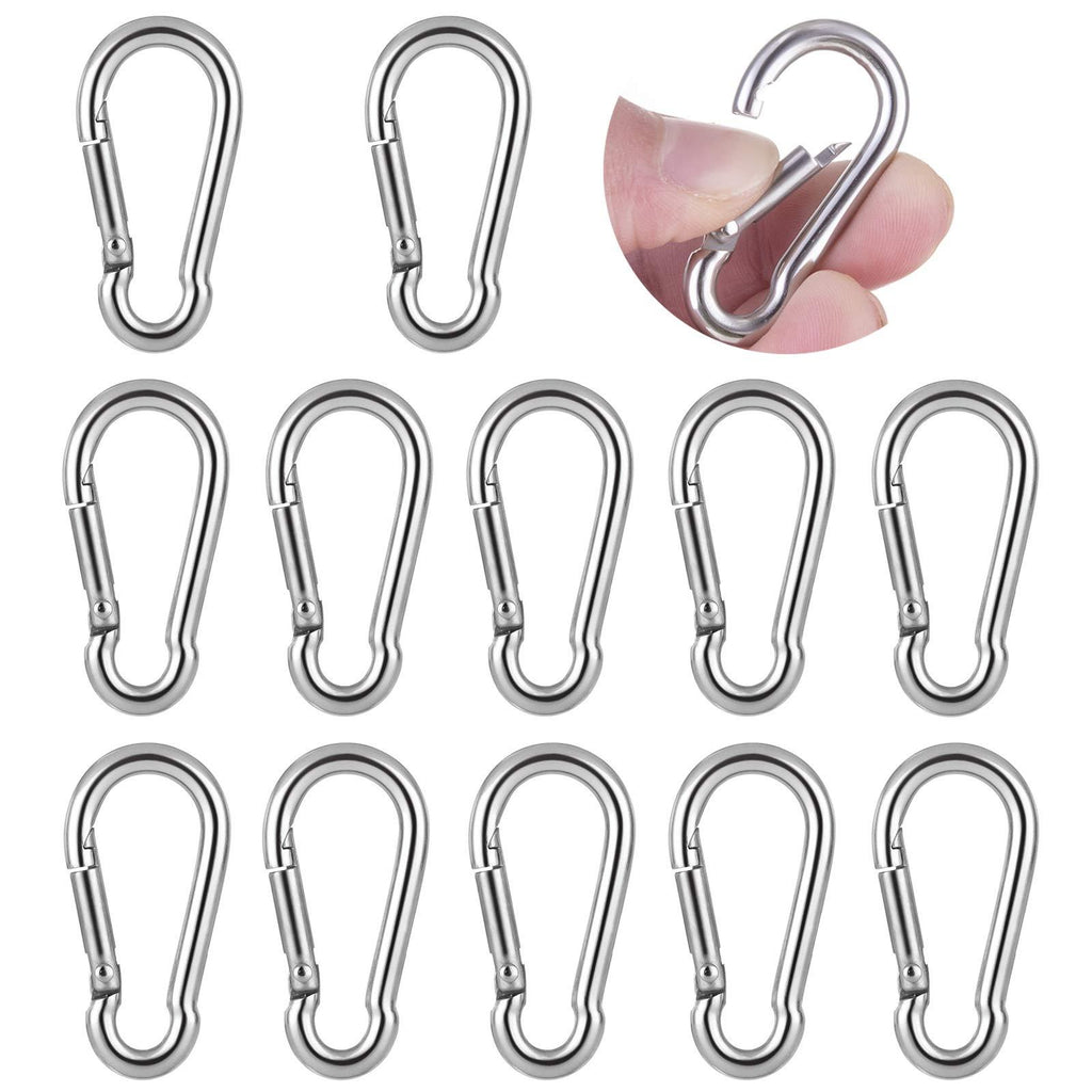 12PCS M4 Carabiner Clip Hook, Heavy Duty Spring Snap, Small Stainless Steel Ring for Camping Fishing Hiking Traveling Climbing, Quick Link for Hammock,Linoleum,Key,Backpack,Swing,Dog Leash,Rope,Boat