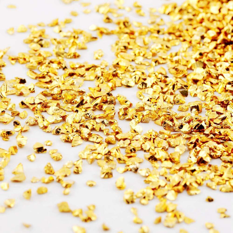 Crushed Glass Irregular Metallic Mini Chips Sprinkles Chunky Glitter Gold 100g 0.5-2.5mm for Nail Arts Craft DIY Vase Filler Epoxy Resin Mold Jewelry Making Decoration (Gold, 0.5-2.5mm)