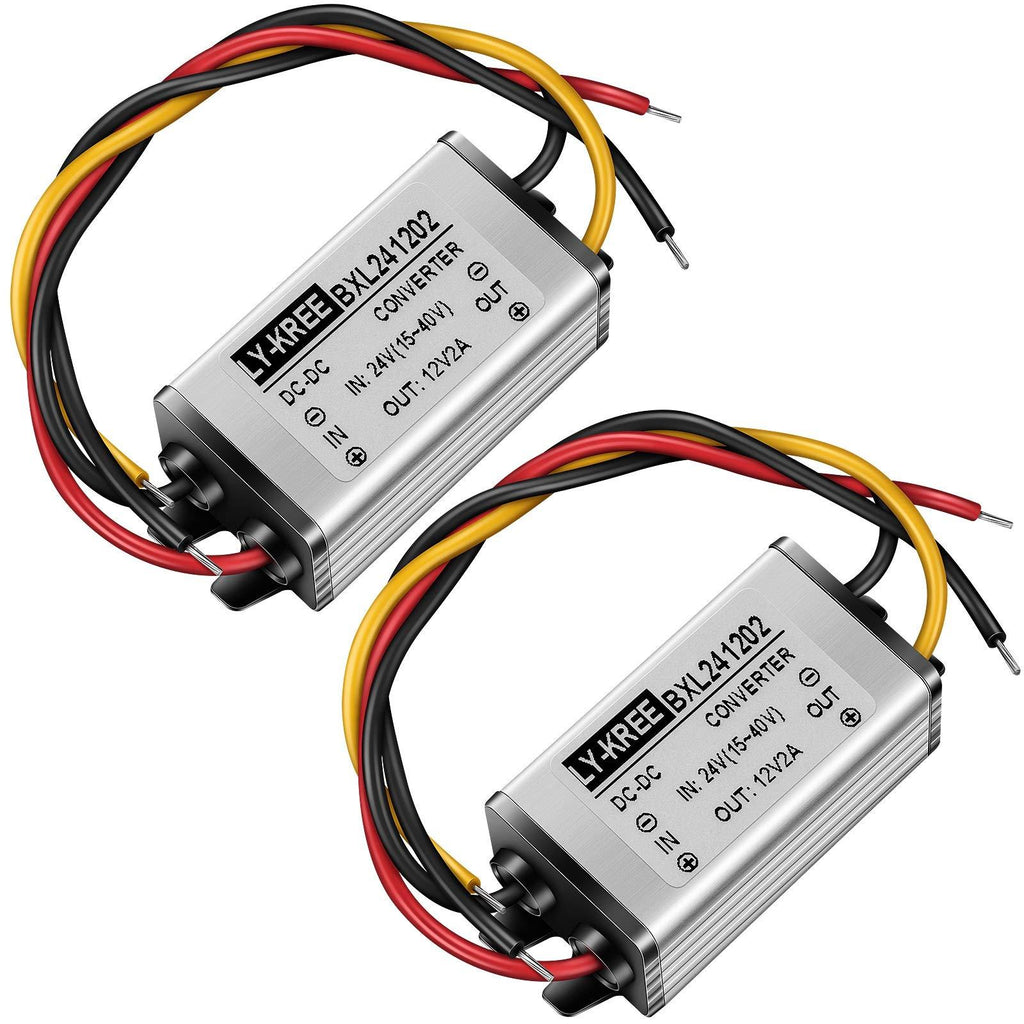 DC 24V to 12V Power Buck Converter Voltage Transformer Waterproof Regulator Reducer Module 2A 24W Power Supply Adapter for Auto Vehicle Boat Solar System, Accept DC15-40V Inputs (2) 2