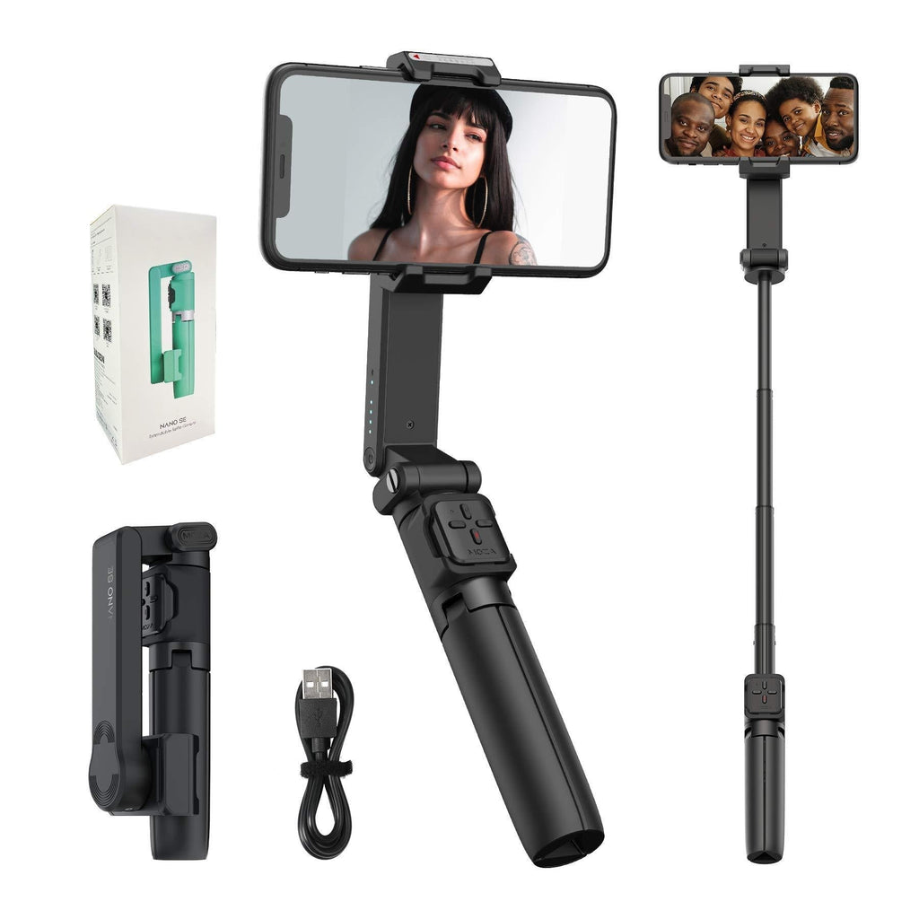MOZA Nano SE Selfie Stick Gimbal, Extendable Smartphone Gimbal with Bluetooth Remote for Vlogging YouTube Travel Shooting, Time-Lapse & Slow Motion Mode - Black