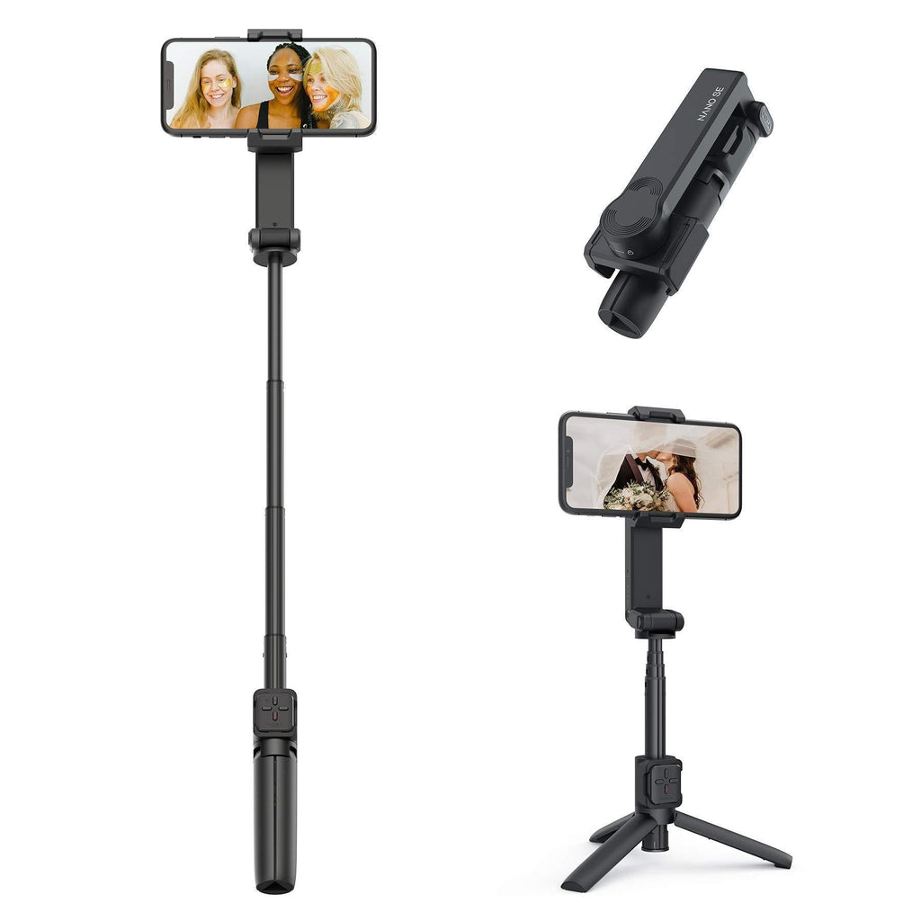 MOZA Nano se Smartphone Selfie Stick Stabilizer, Anti-Shake Phone Gimbal for Vlog Shooting Photography, Livestream, YouTube, Extendable Bluetooth Remote Control with Tripod (Black) Black