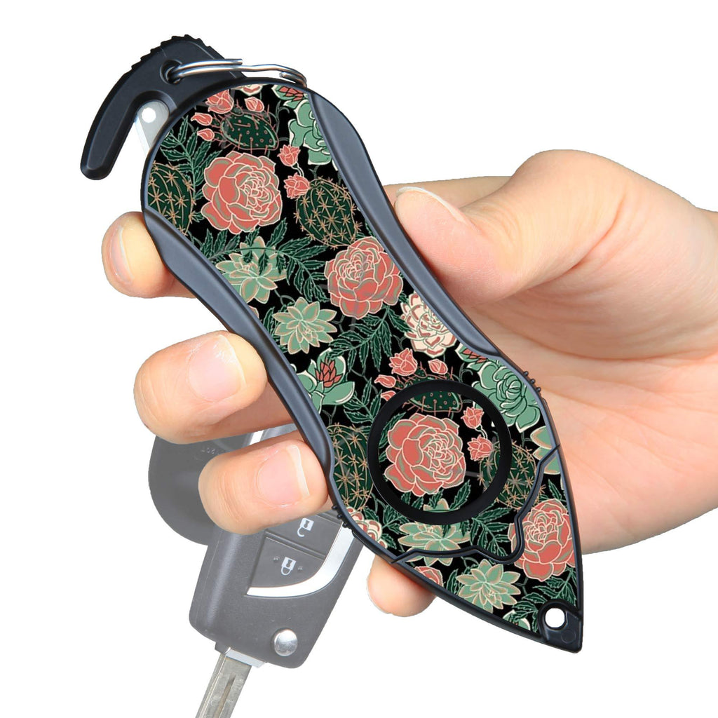 Stinger Personal Alarm Keychain Emergency Tool, Safety Panic Alarm Siren, Seat Belt Cutter, Glass Breaker, Self Defense Protection, Security Device for Women Men Kid, Design in USA (Green Flower) Green Flower