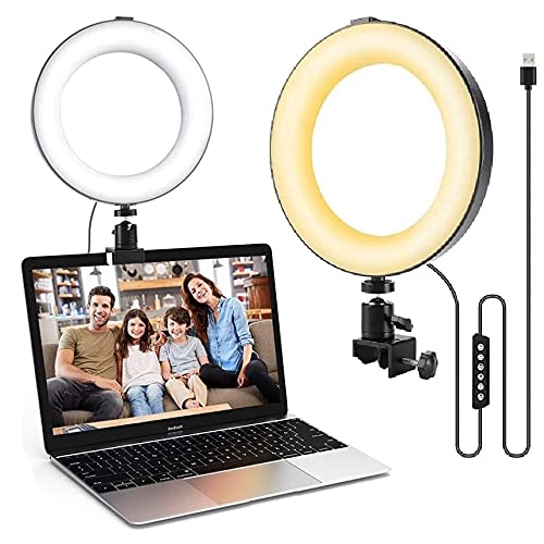 8'' Ring Light with Clamp, Video Conference Lighting Kit, 11 Light Modes & 10 Brightness Level, Led Desktop Light for Remote Meeting,YouTube Video, Selfie, Makeup, Live Streaming,Business Video Call 8'' RGB mode