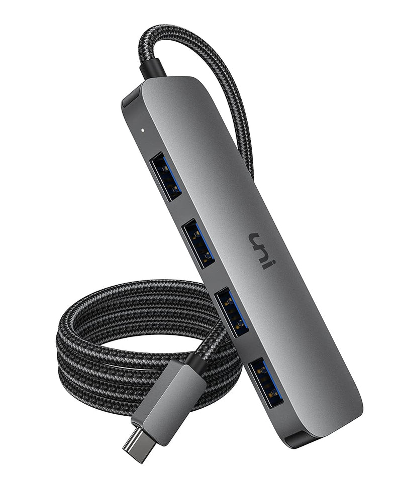 uni USB C Hub, Thunderbolt 3 to 4 USB 3.0 Ports with 4FT Long Cord, Aluminum USB C Multiport Adapter for MacBook Pro/Air 2020/2019, iPad Pro, Dell, HP Pavilion Desktop and More Gray