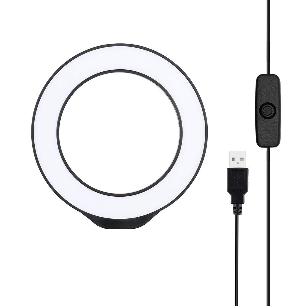 Mini Selfie LED Ring Light, PULUZ 4.7 inch 12cm USB White Light LED Ring Vlogging Photography Video Lights for Self Broadcasting/Remote Working/YouTube/TikTok Video/Live Streaming (Black) Black