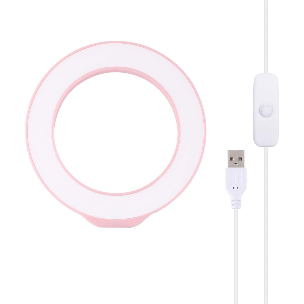 Mini Selfie LED Ring Light, PULUZ 4.7 inch 12cm USB White Light LED Ring Vlogging Photography Video Lights for Self Broadcasting/Remote Working/YouTube/TikTok Video/Live Streaming (Pink) Pink