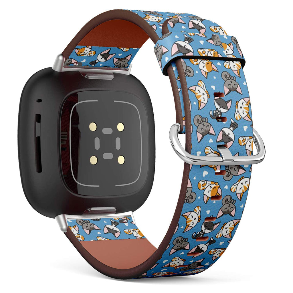 SMODDIX Replacement Band Compatible with Fitbit Sense/Fitbit Versa 3, Leather Strap Wristband Bracelet (Cute Cartoon Sleeping Cats Baby)