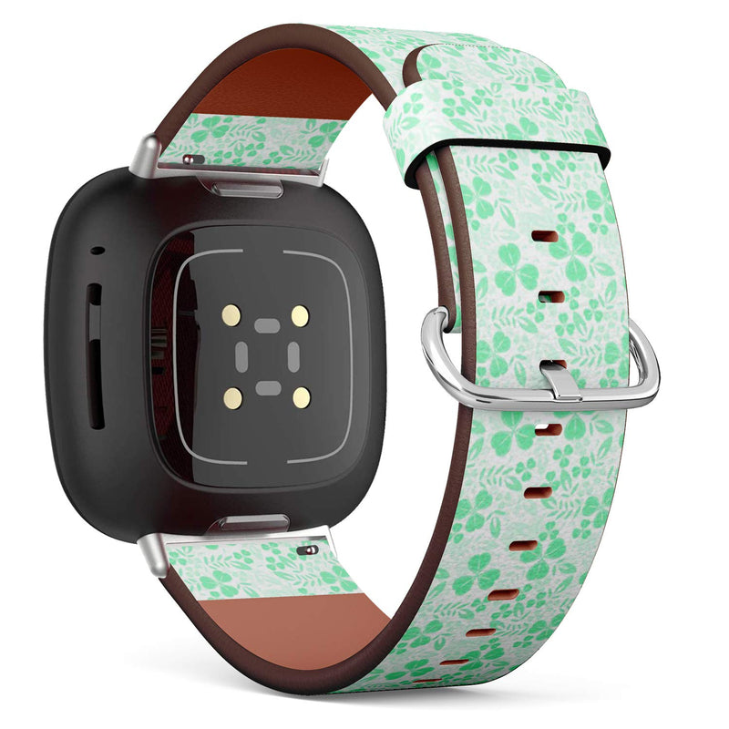 SMODDIX Replacement Band Compatible with Fitbit Sense/Fitbit Versa 3, Leather Strap Wristband Bracelet (Green Shamrock)