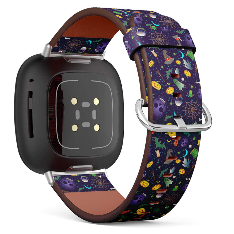SMODDIX Replacement Band Compatible with Fitbit Sense/Fitbit Versa 3, Leather Strap Wristband Bracelet (Halloween Traditional Symbols Icons)