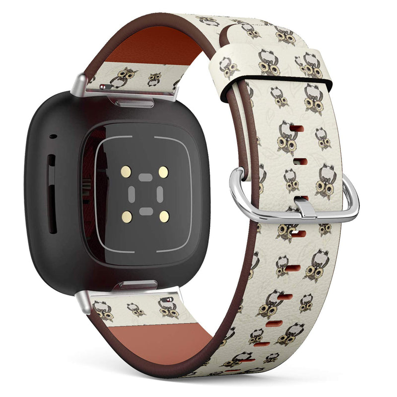 SMODDIX Replacement Band Compatible with Fitbit Sense/Fitbit Versa 3, Leather Strap Wristband Bracelet (Cute Owl)