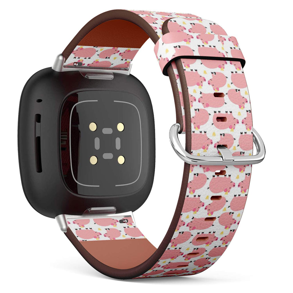 SMODDIX Replacement Band Compatible with Fitbit Sense/Fitbit Versa 3, Leather Strap Wristband Bracelet (Cute Pigs)