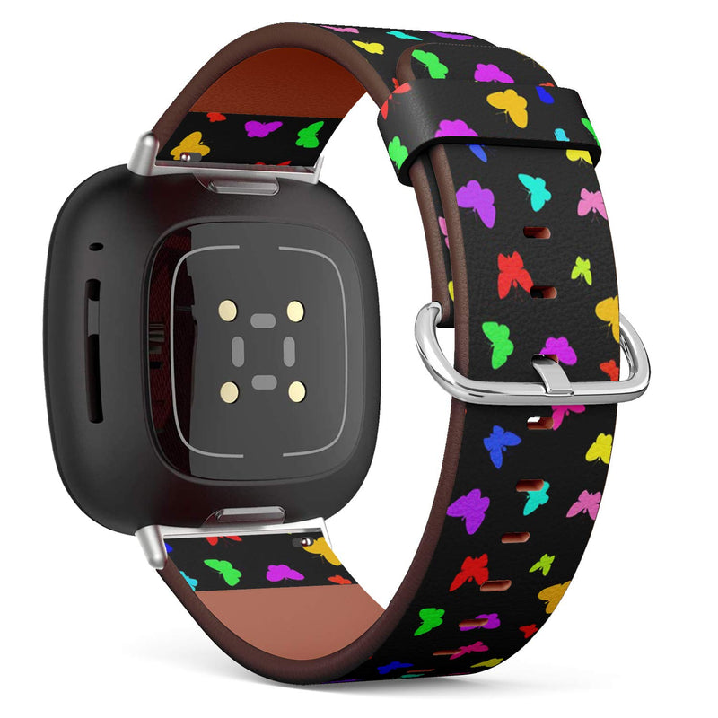 SMODDIX Replacement Band Compatible with Fitbit Sense/Fitbit Versa 3, Leather Strap Wristband Bracelet (Butterflies On Black)