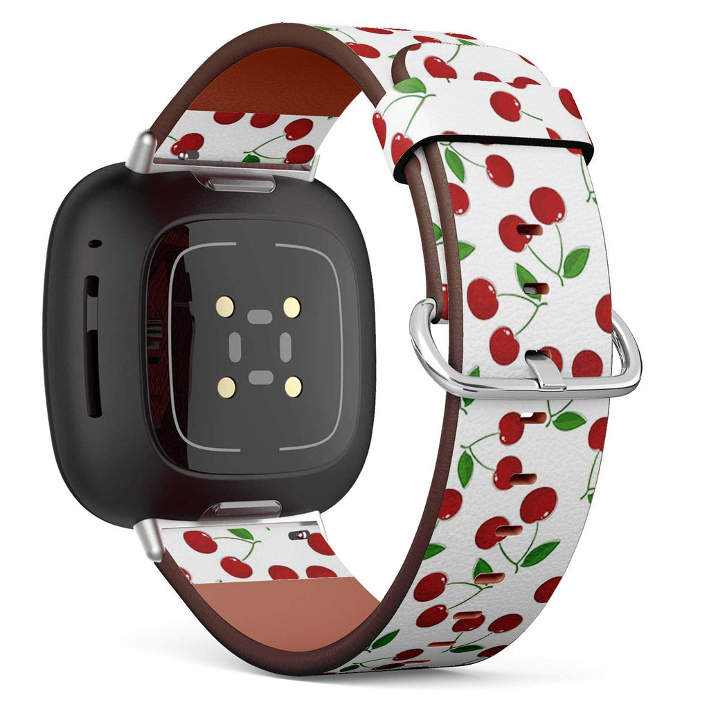 SMODDIX Replacement Band Compatible with Fitbit Sense/Fitbit Versa 3, Leather Strap Wristband Bracelet (Cherry Fruit Berry)