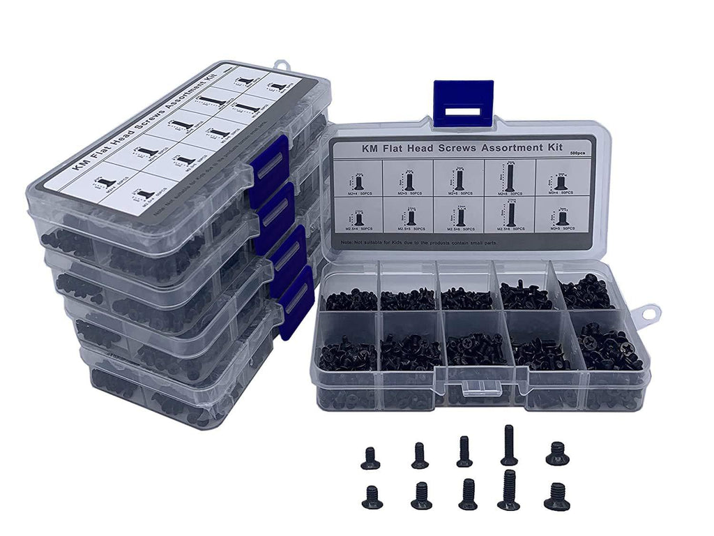 JERLITU Laptop Notebook Computer Replacement Screws Kit,M2 M2.5 M3 PC Flat Head Phillips Screw Assortments,Electronic Repair Countersunk Screws for Lenovo Dell Etc,500 Pcs 10-Size. BLack-Gray