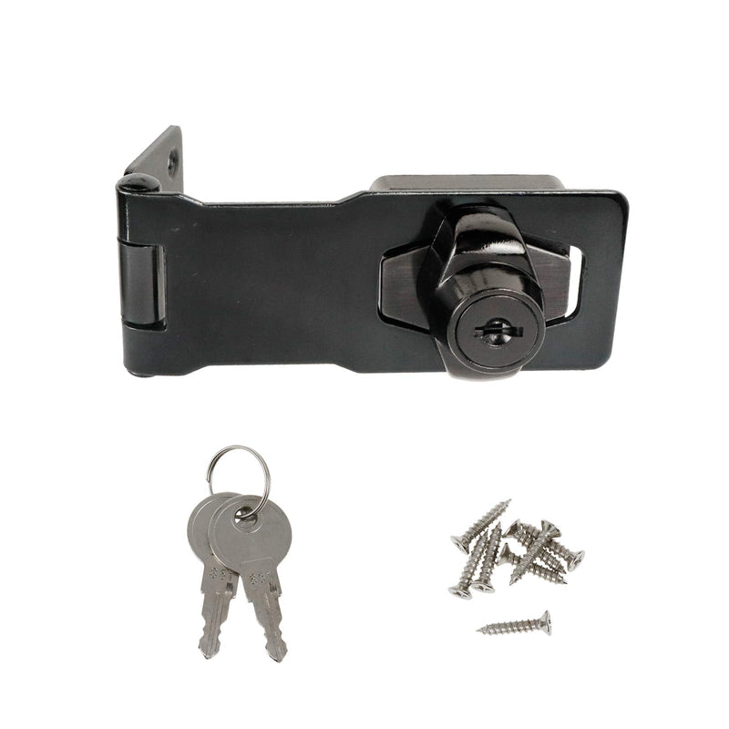 Geesatis 1 Pcs Hasp Door Latch Lock Keyed Locking Hasp Catch Latch Lock for Cabinet Drawer Box, with Keys and Mounting Screws, Black
