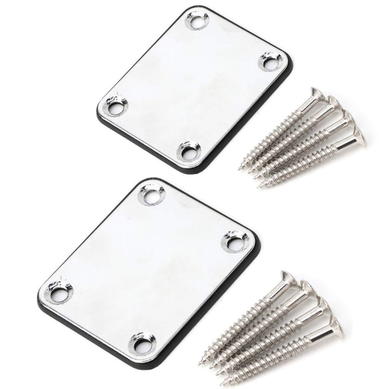 2 Pack Guitar Chrome Neck Plates with Screws for Electric Guitars, Strat Tele Style Guitar Cigar Box Guitar Parts Repair Replace